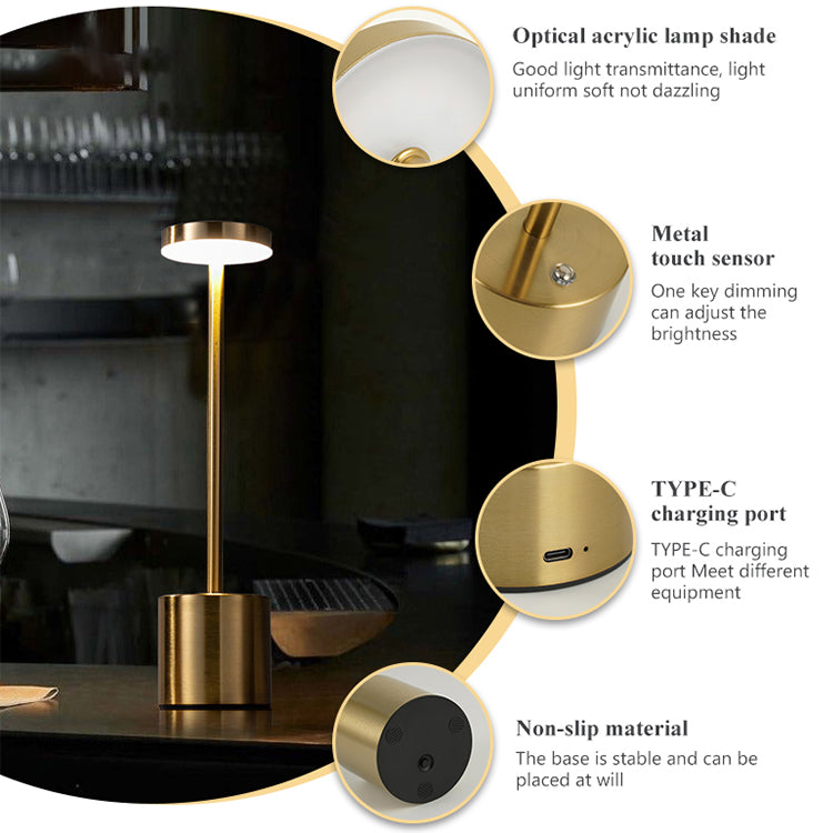 Lampe de Bureau LED Moderne en Métal avec Interrupteur Tactile, Rechargeable par USB et à Intensité Variable pour la Maison et la Chambre